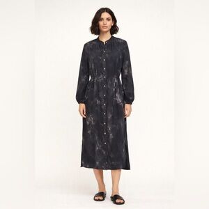 Raquel Allegra Cotton Silk Tie Dye Midi Shirt Dress Black Grey Size 2 Medium 43”